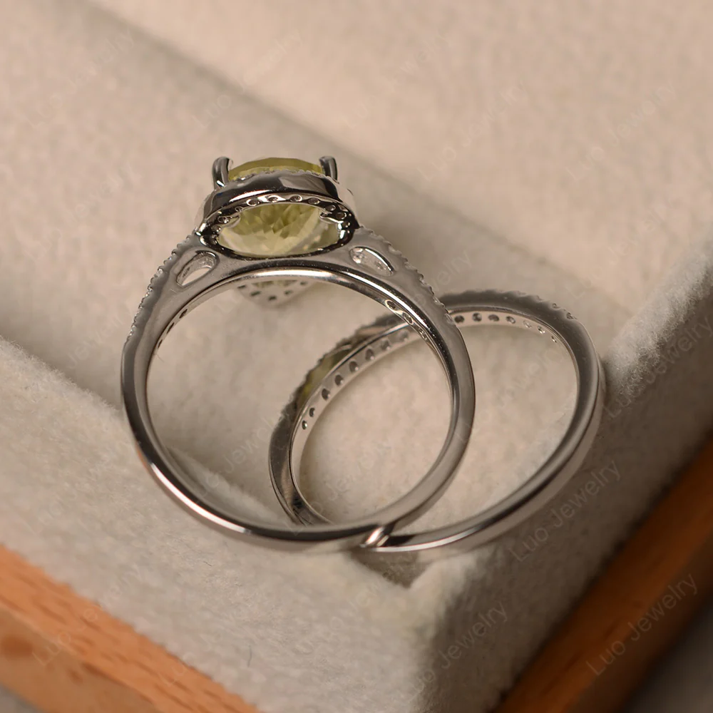 Pear Shaped Lemon Quartz Bridal Set Rings - Image 3