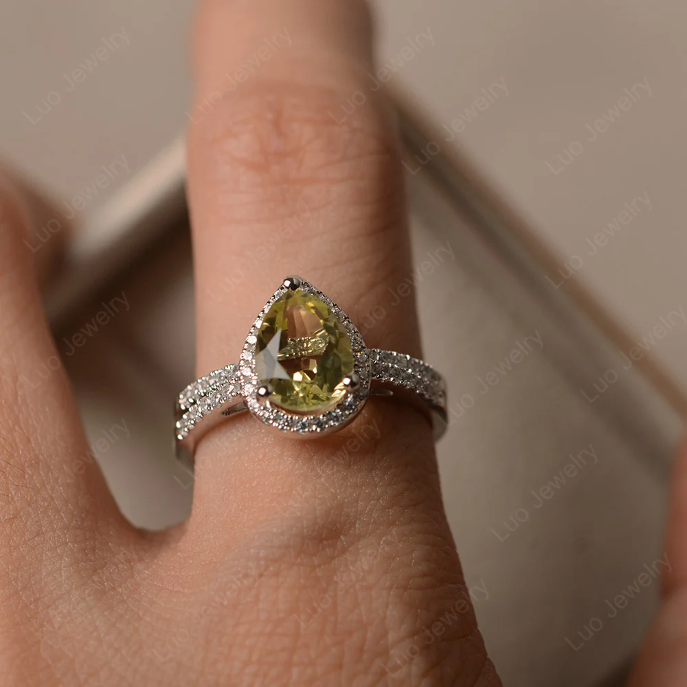 Pear Shaped Lemon Quartz Bridal Set Rings - Image 4