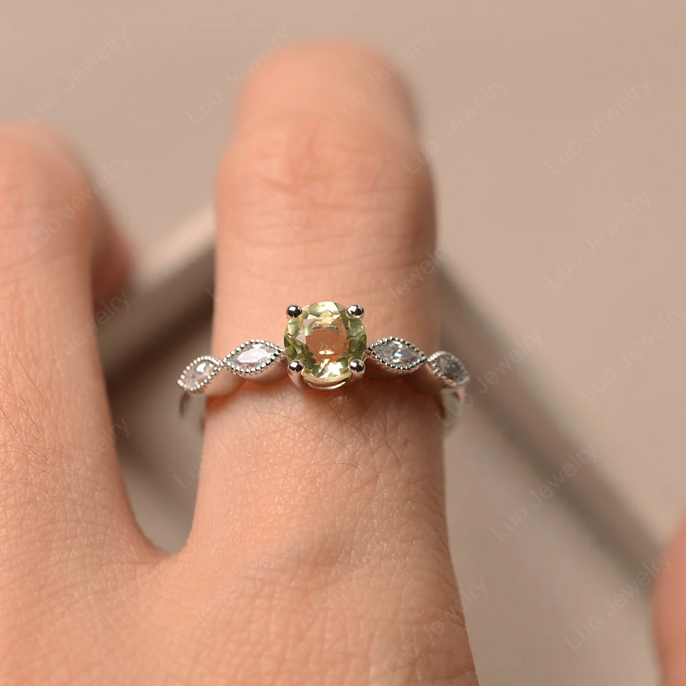 Lemon Quartz Milgrain Vintage Inspired Ring - Image 4
