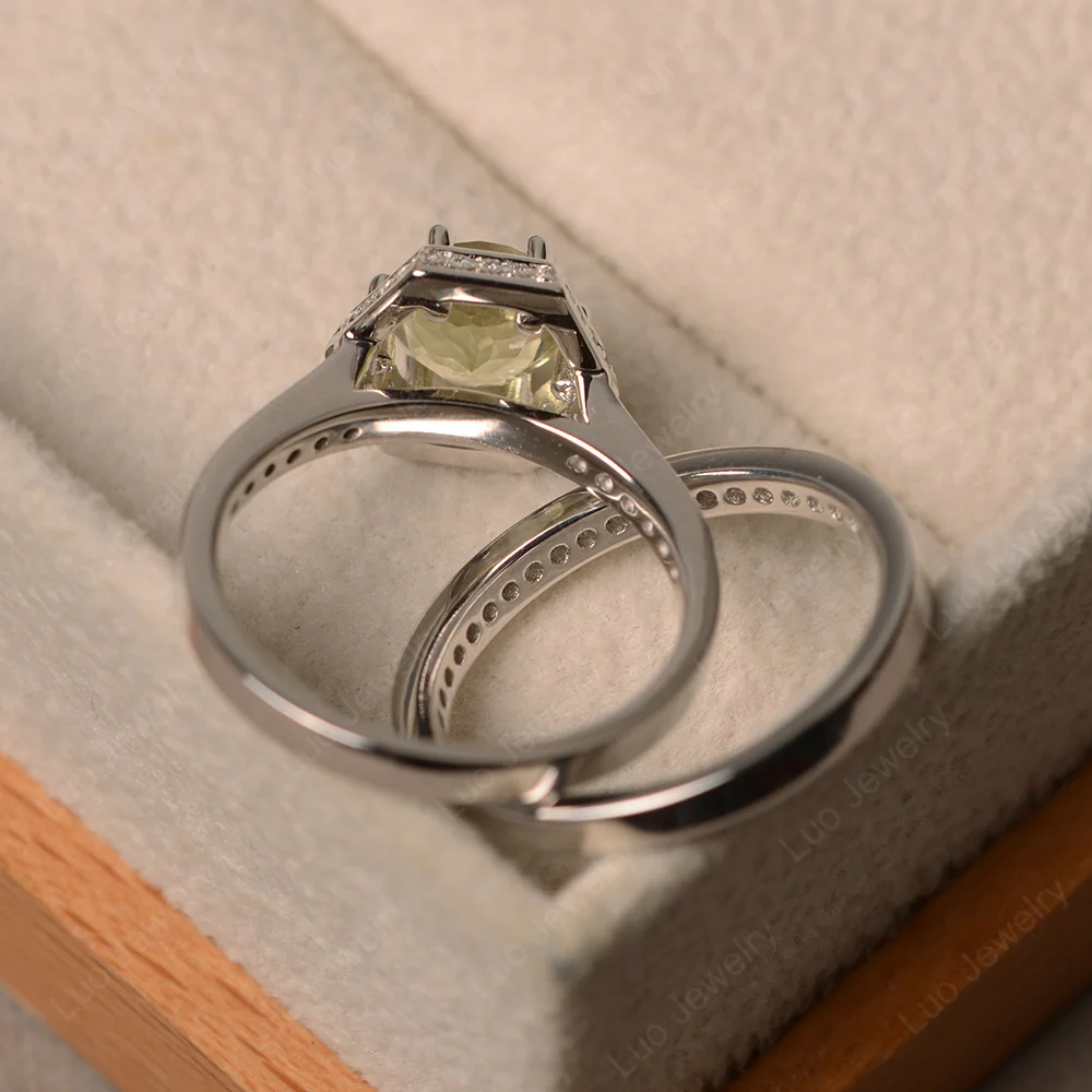 Lemon Quartz Cathedral Wedding Ring Sets - Image 3