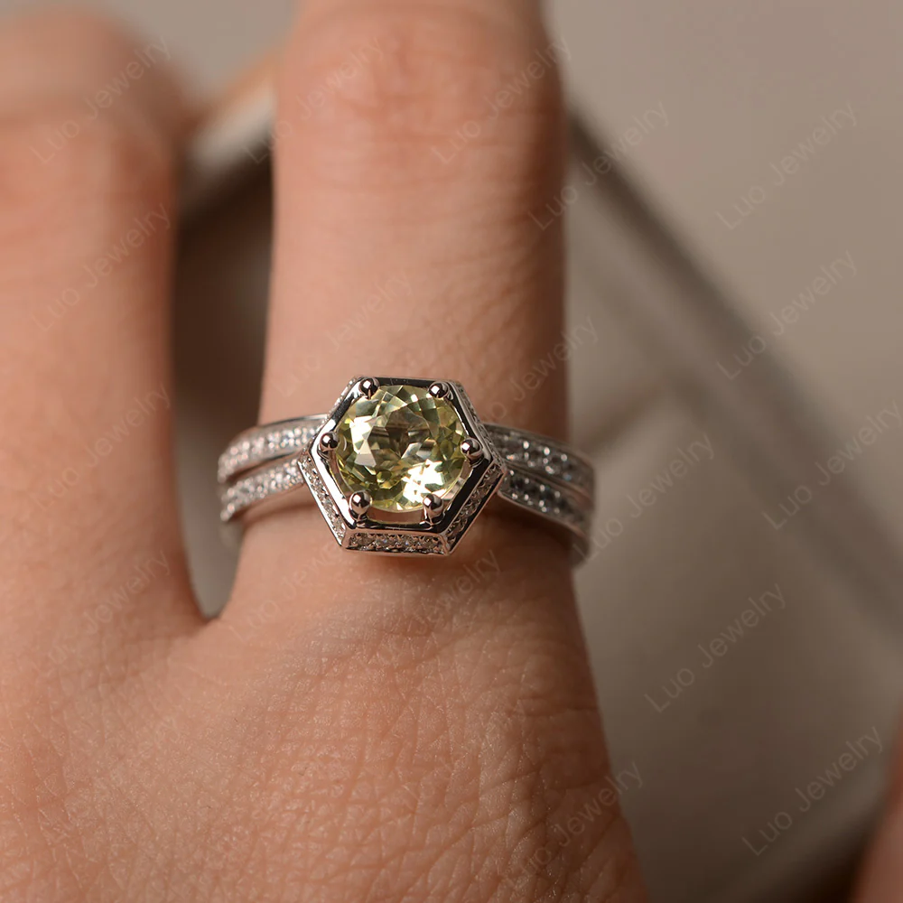 Lemon Quartz Cathedral Wedding Ring Sets - Image 4