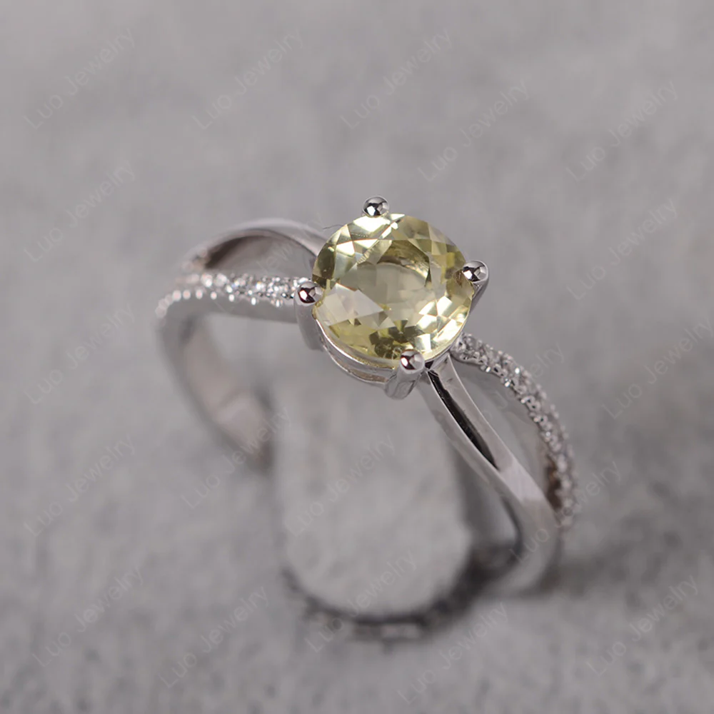 Lemon Quartz Ring Split Shank Engagement Ring - Image 2