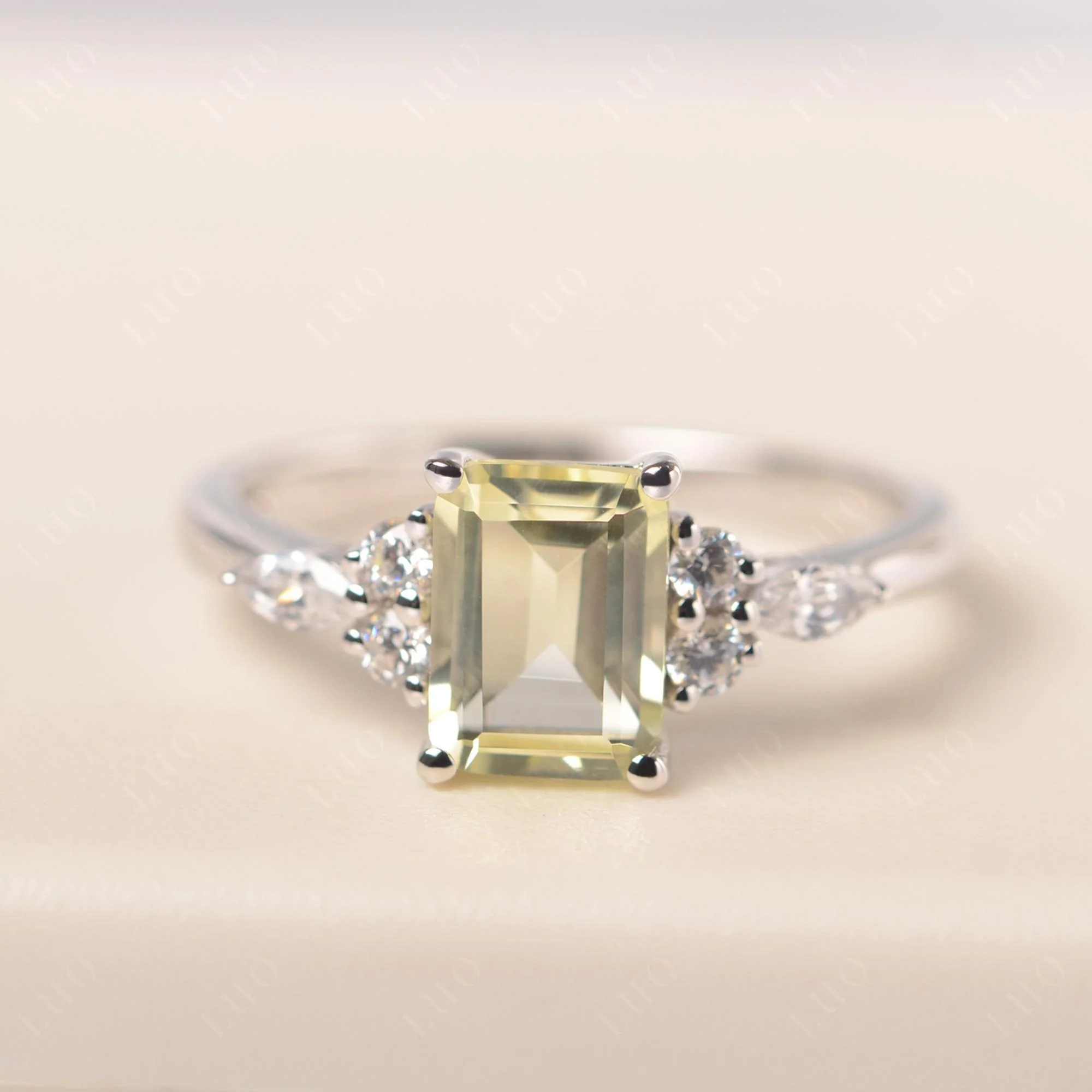 Simple Emerald Cut Lemon Quartz Ring - Image 29