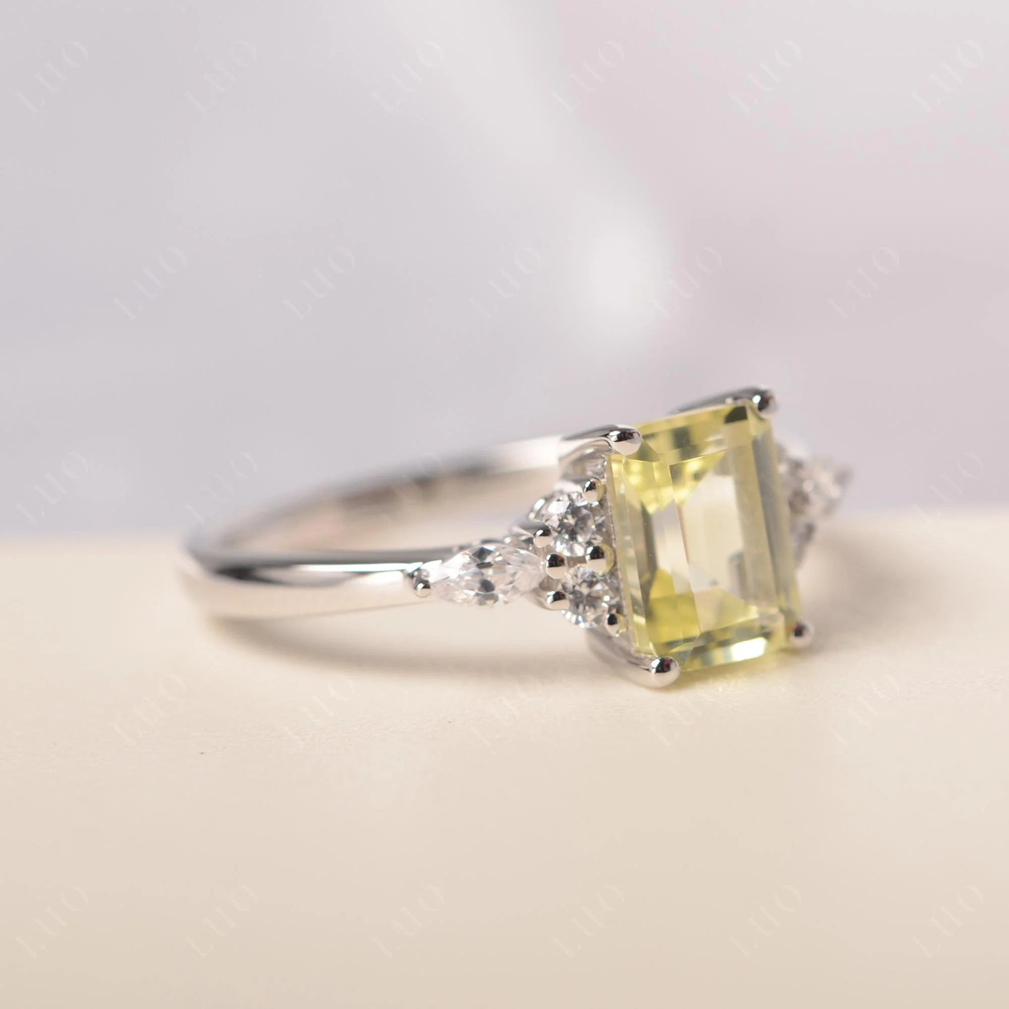 Simple Emerald Cut Lemon Quartz Ring - Image 30