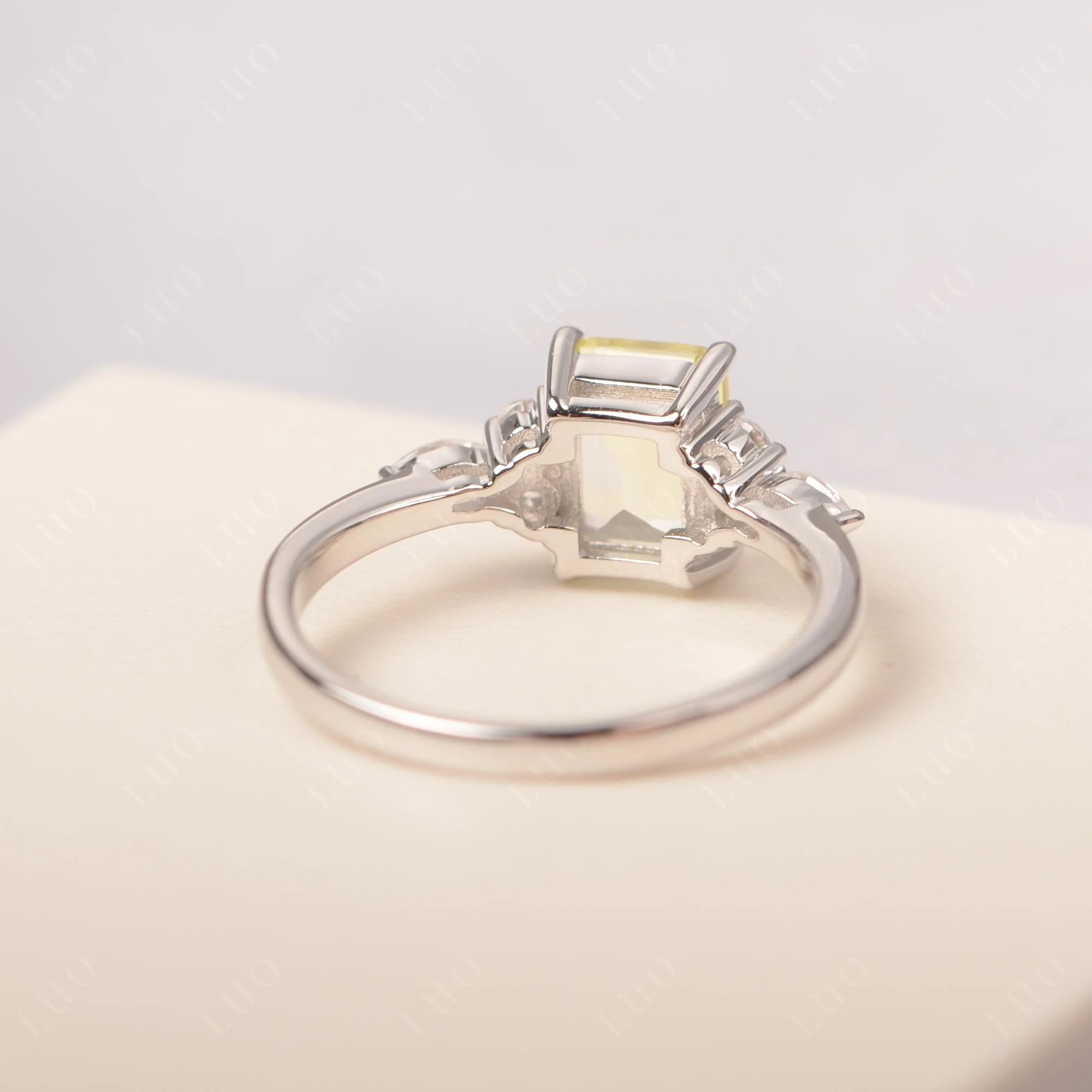 Simple Emerald Cut Lemon Quartz Ring - Image 31