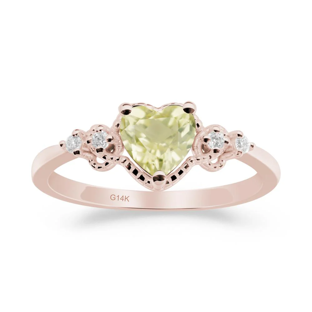 Lemon Quartz Ring with Milgrain Halo - Image 2