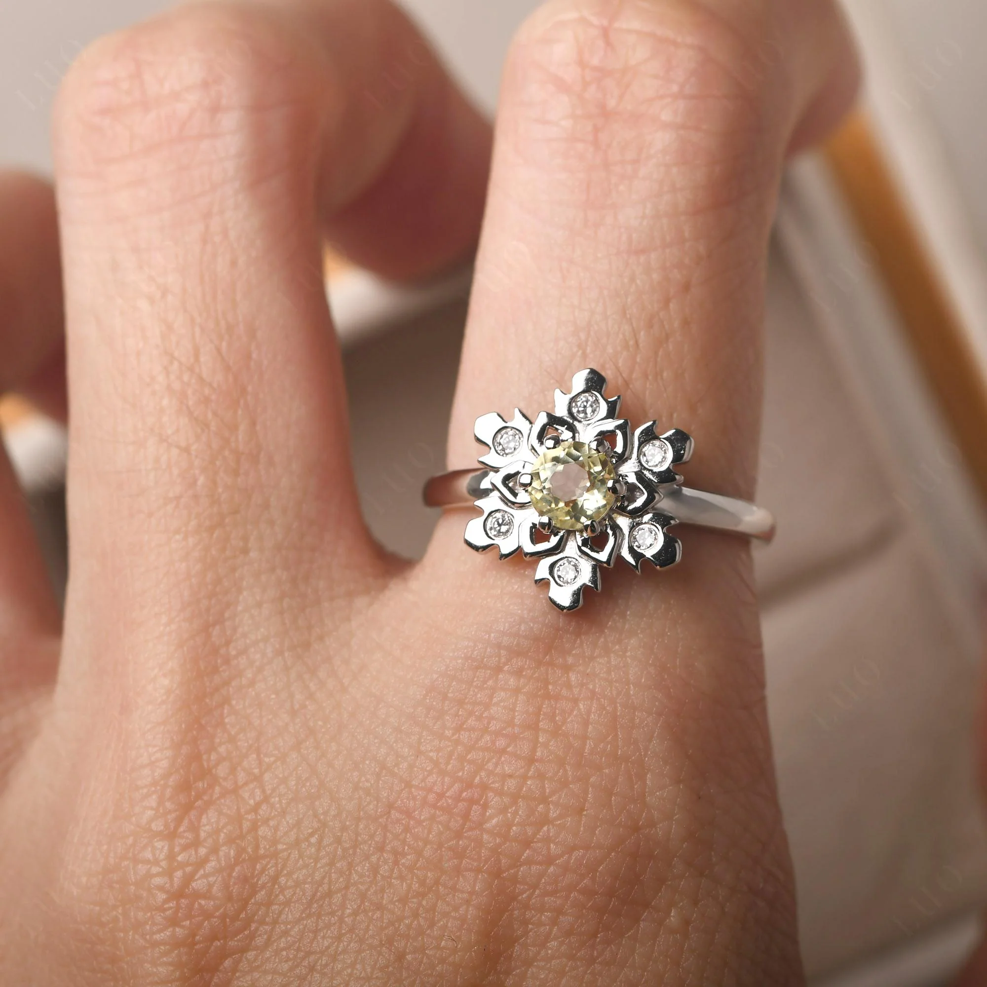 Lemon Quartz Snowflake Engagement Ring - Image 14
