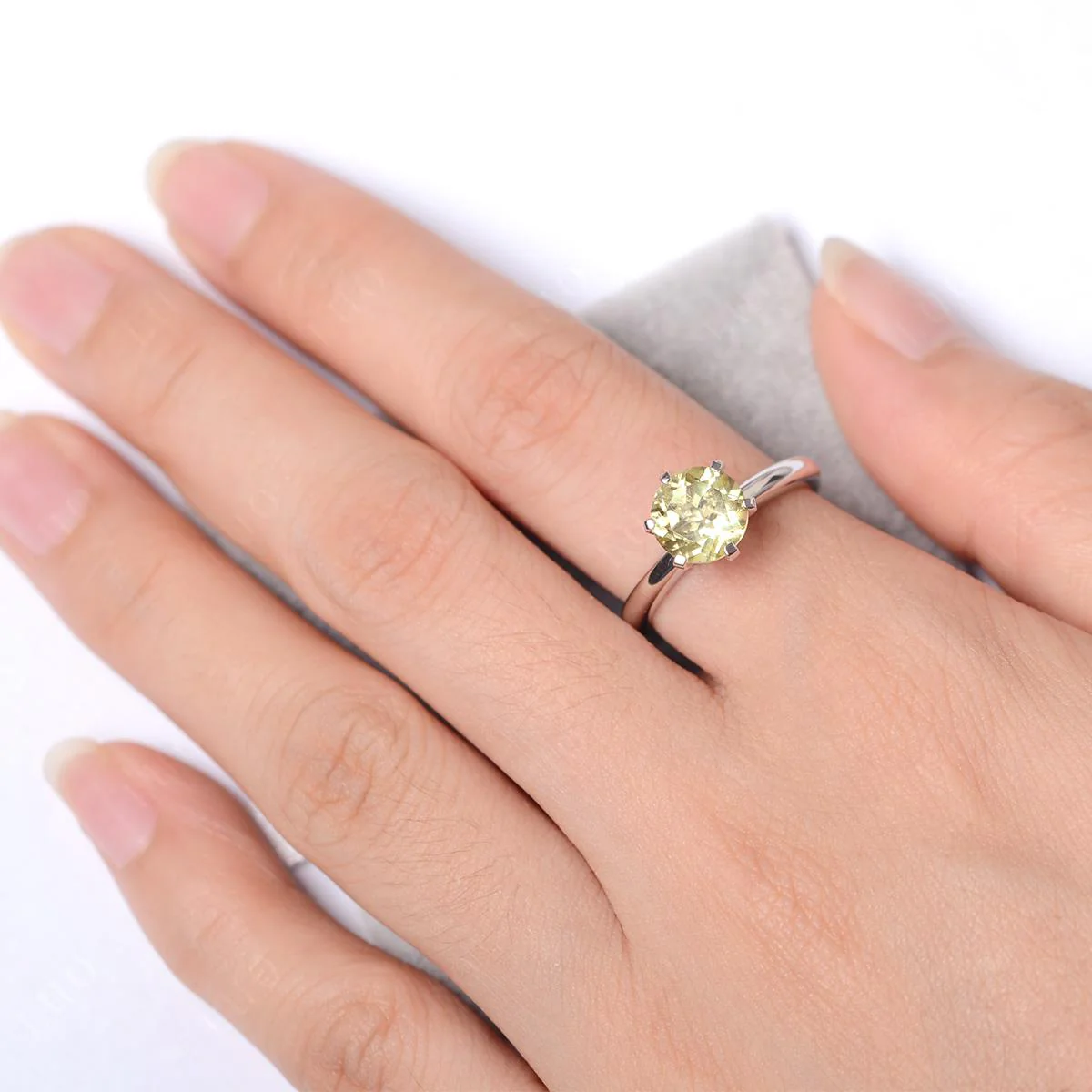 Lemon Quartz 6 Prong Solitaire Engagement Ring - Image 13