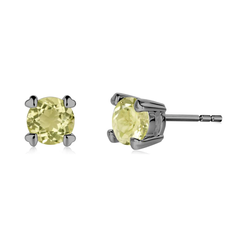 Lemon Quartz Stud Earrings with Heart Prongs