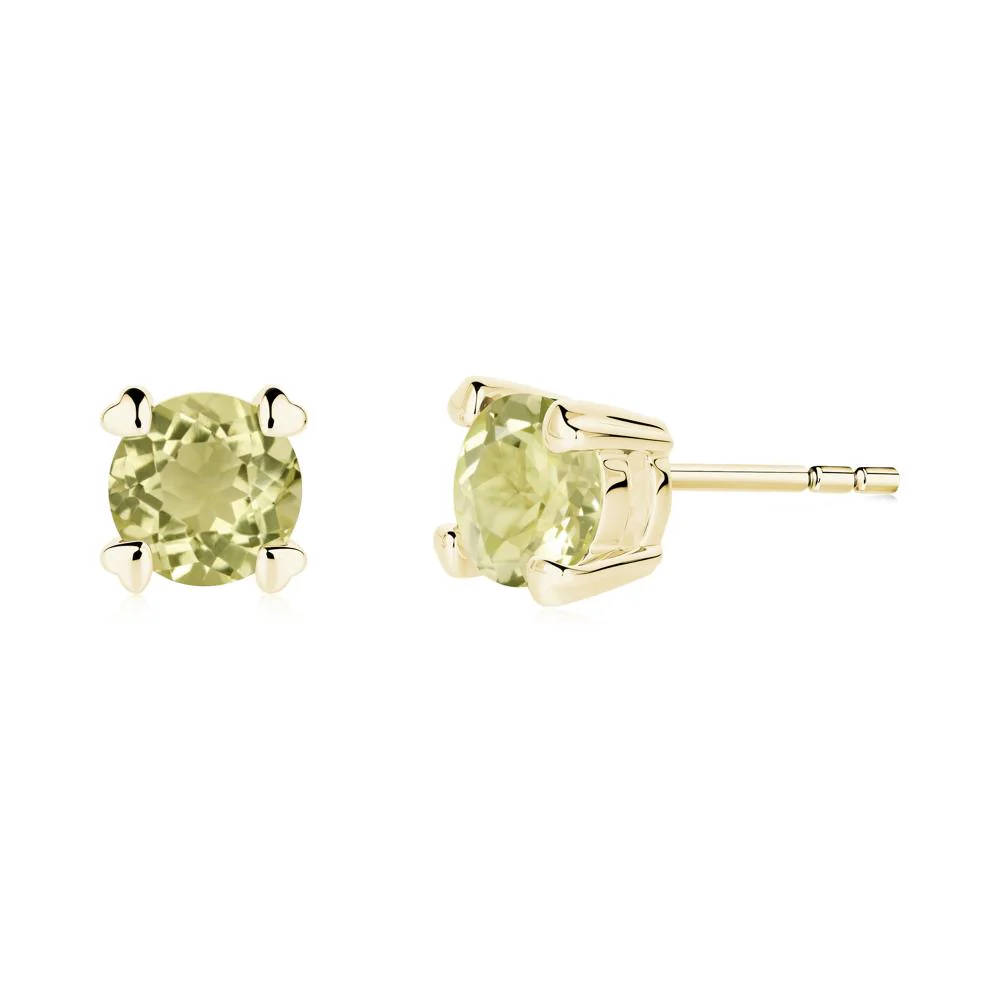 Lemon Quartz Stud Earrings with Heart Prongs - Image 3