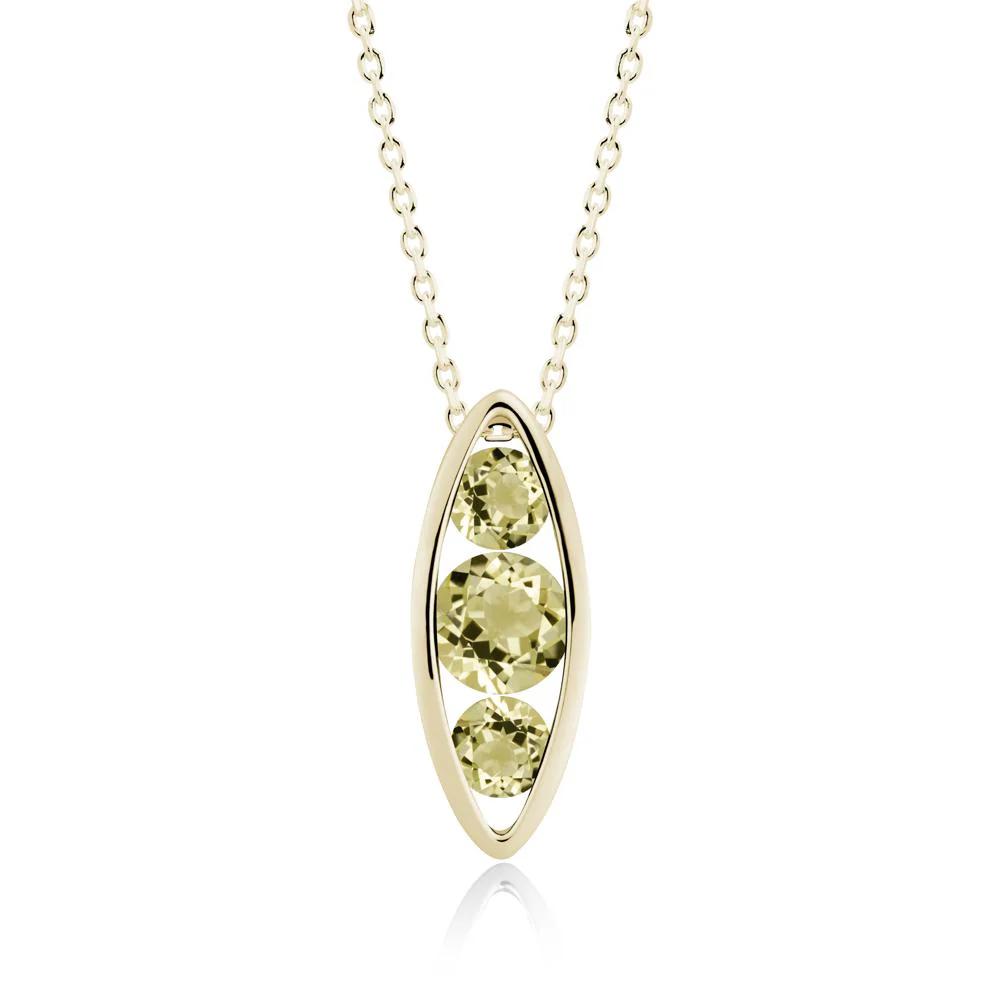 Lemon Quartz Three-Stone Marquise Pendant Necklace