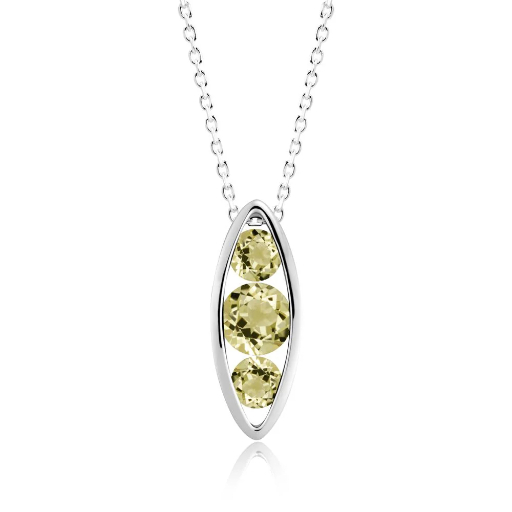 Lemon Quartz Three-Stone Marquise Pendant Necklace - Image 5