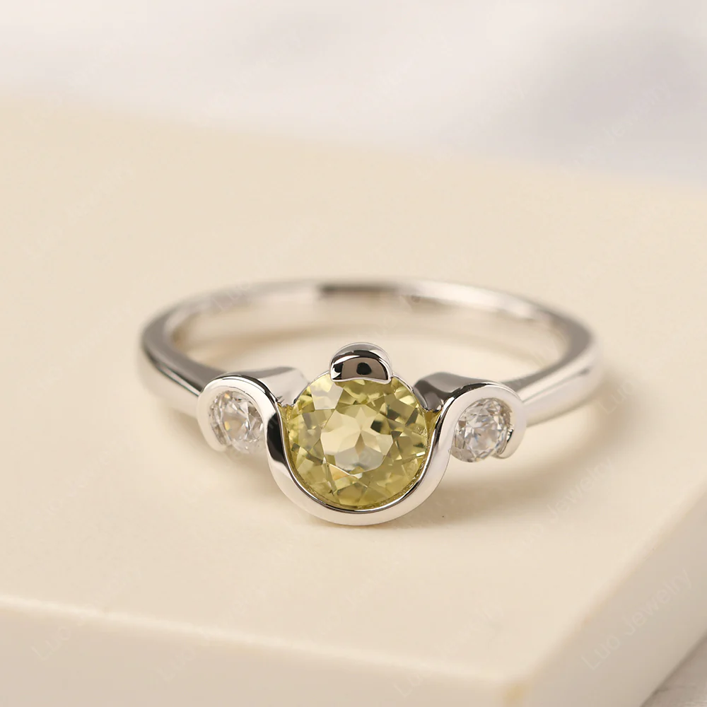 Lemon Quartz Vintage Bezel Set Engagement Ring