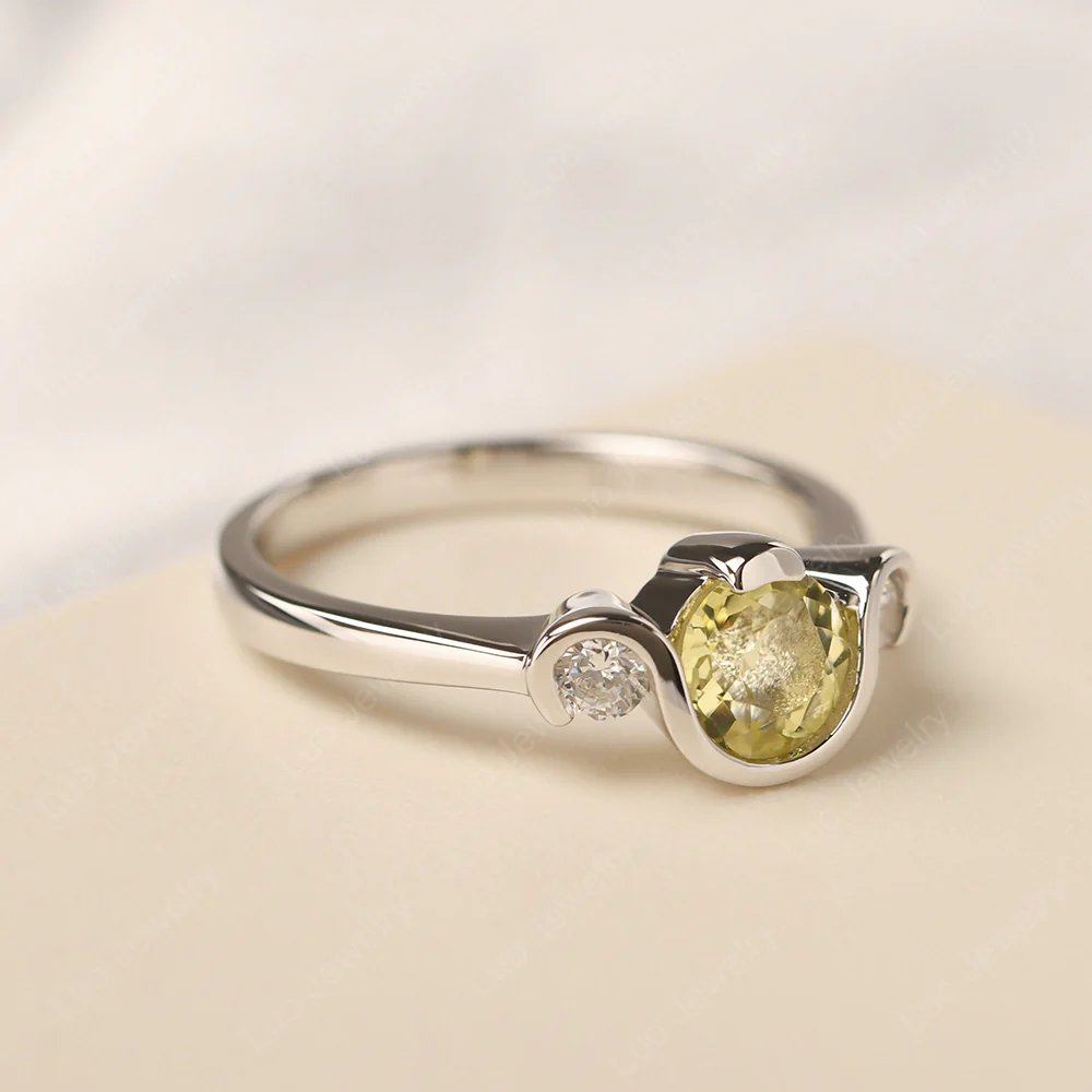 Lemon Quartz Vintage Bezel Set Engagement Ring - Image 2