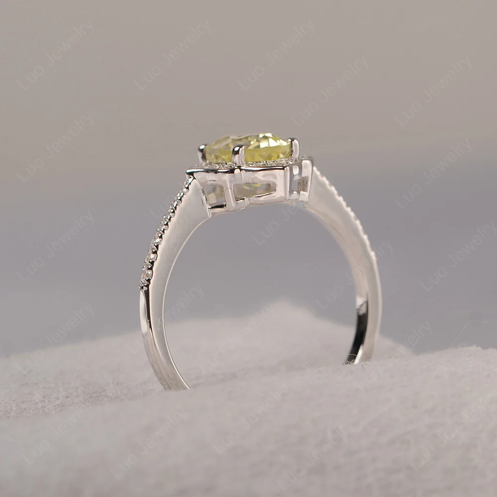 Oval Lemon Quartz Floral Halo Engagement Ring - Image 5