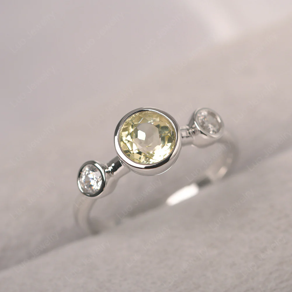 Lemon Quartz 3 Stone Bezel Set Ring - Image 2