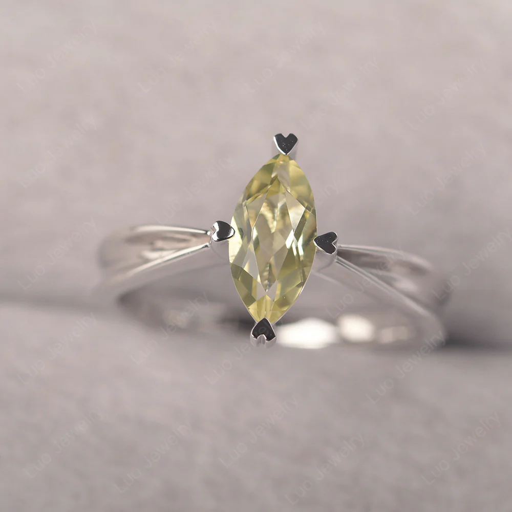 Marquise Lemon Quartz Concave Ring