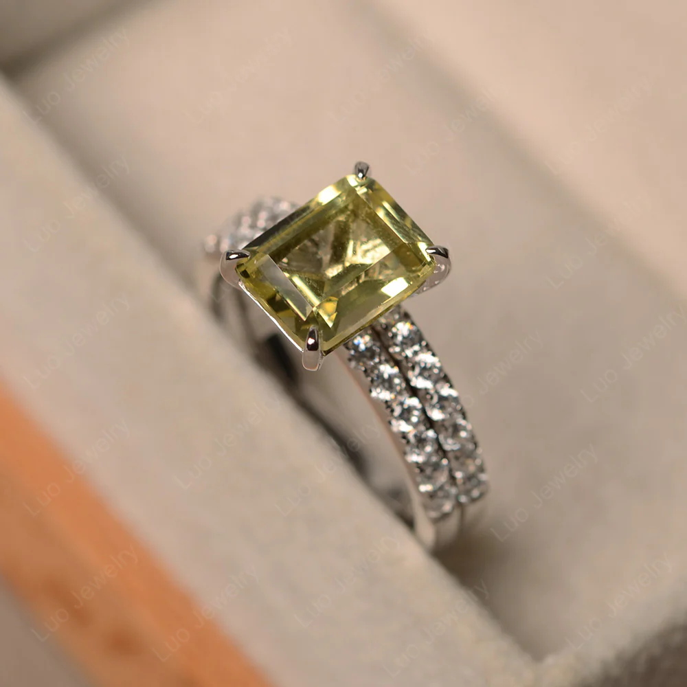 Emerald Cut Lemon Quartz Wedding Ring Sets - Image 4