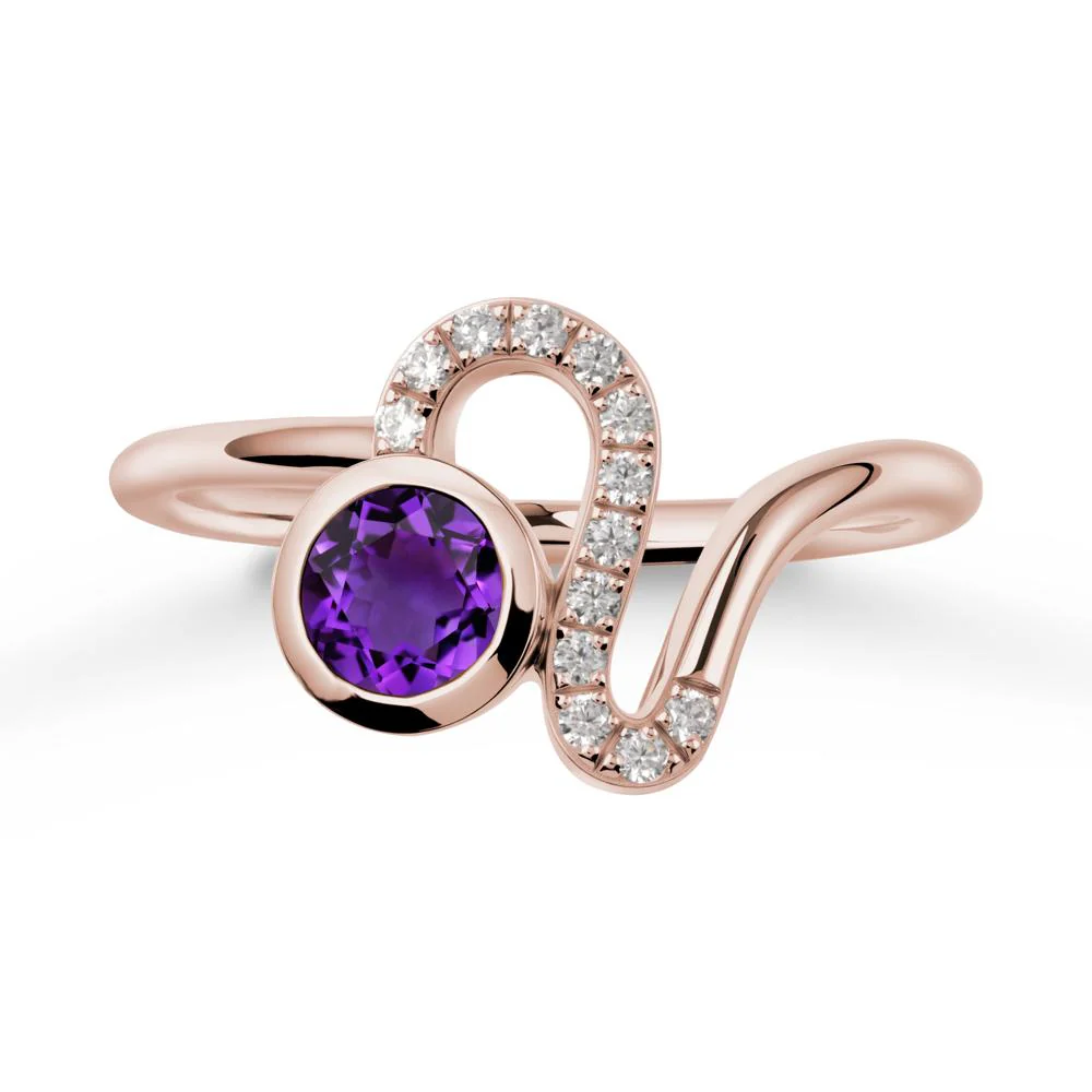 Leo Zodiac Round Amethyst Ring - Image 2