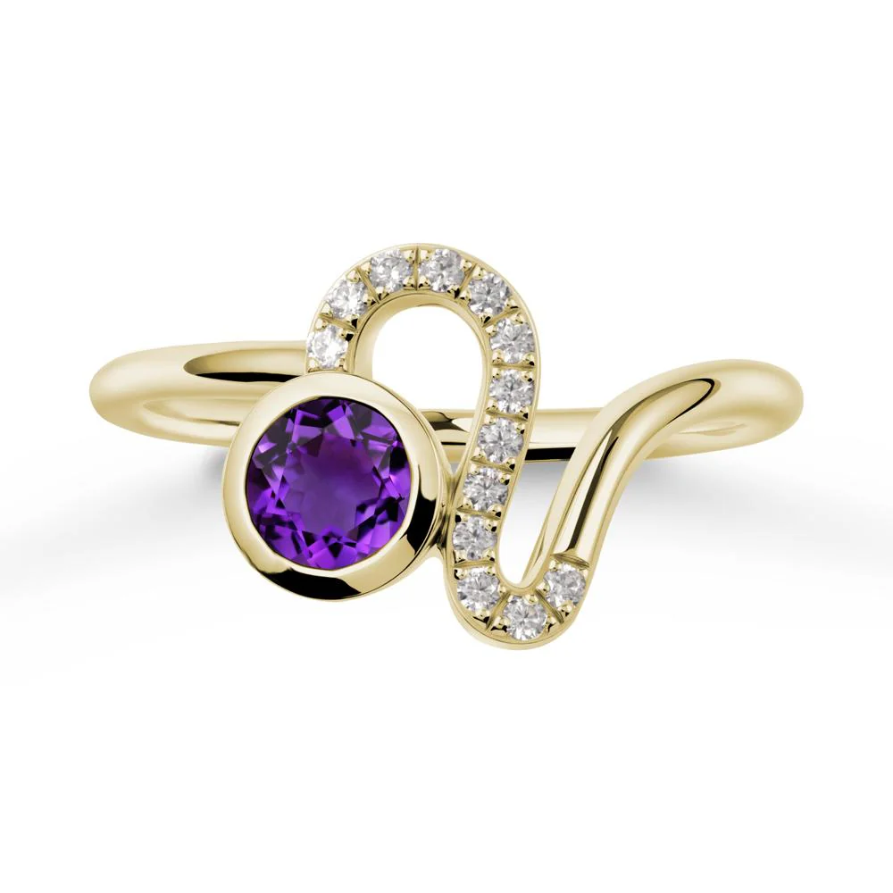 Leo Zodiac Round Amethyst Ring - Image 4
