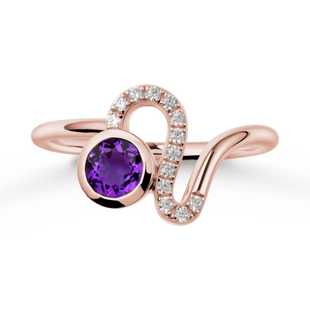 Leo Zodiac Round Amethyst Ring - Image 5