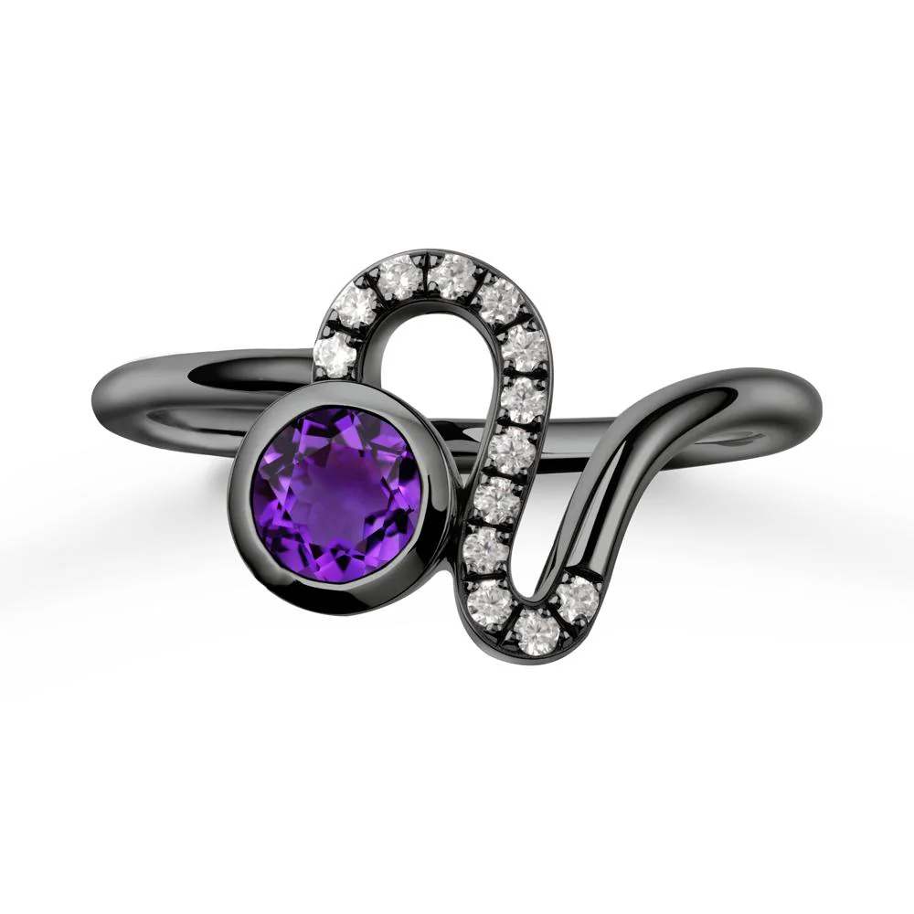Leo Zodiac Round Amethyst Ring - Image 8