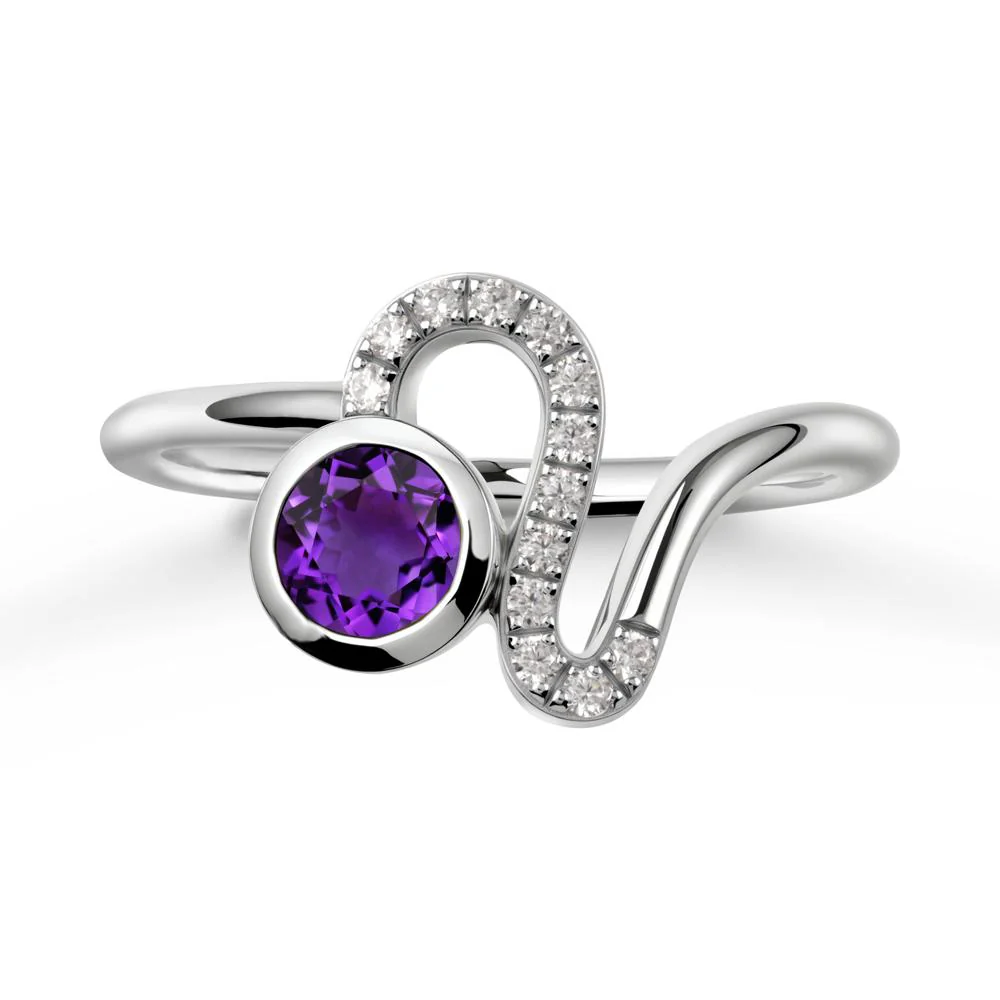 Leo Zodiac Round Amethyst Ring - Image 9