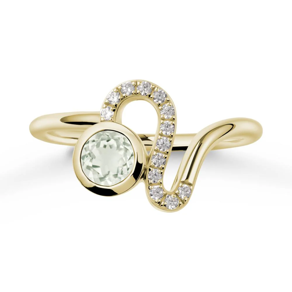 Leo Zodiac Round Green Amethyst Ring - Image 4