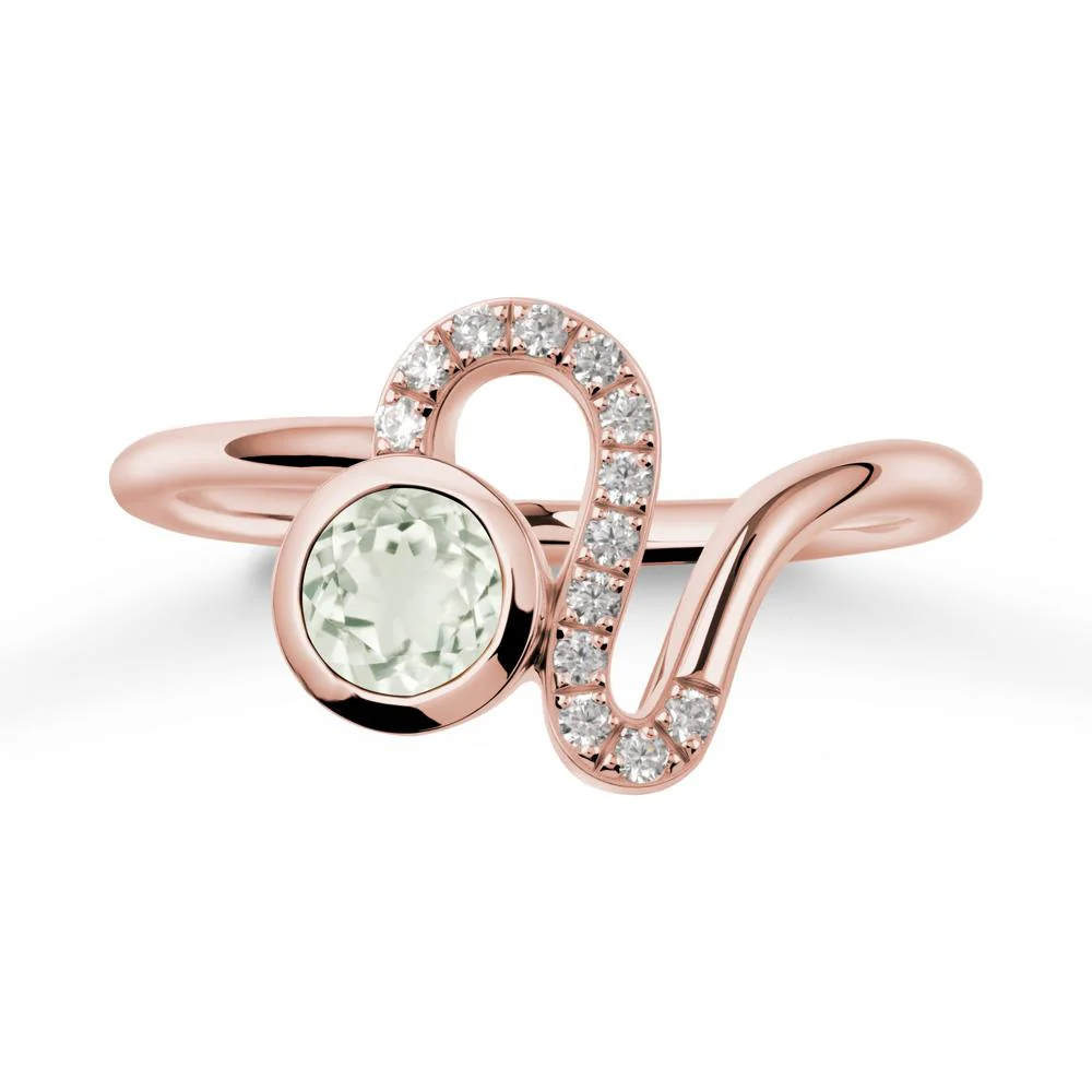 Leo Zodiac Round Green Amethyst Ring - Image 5