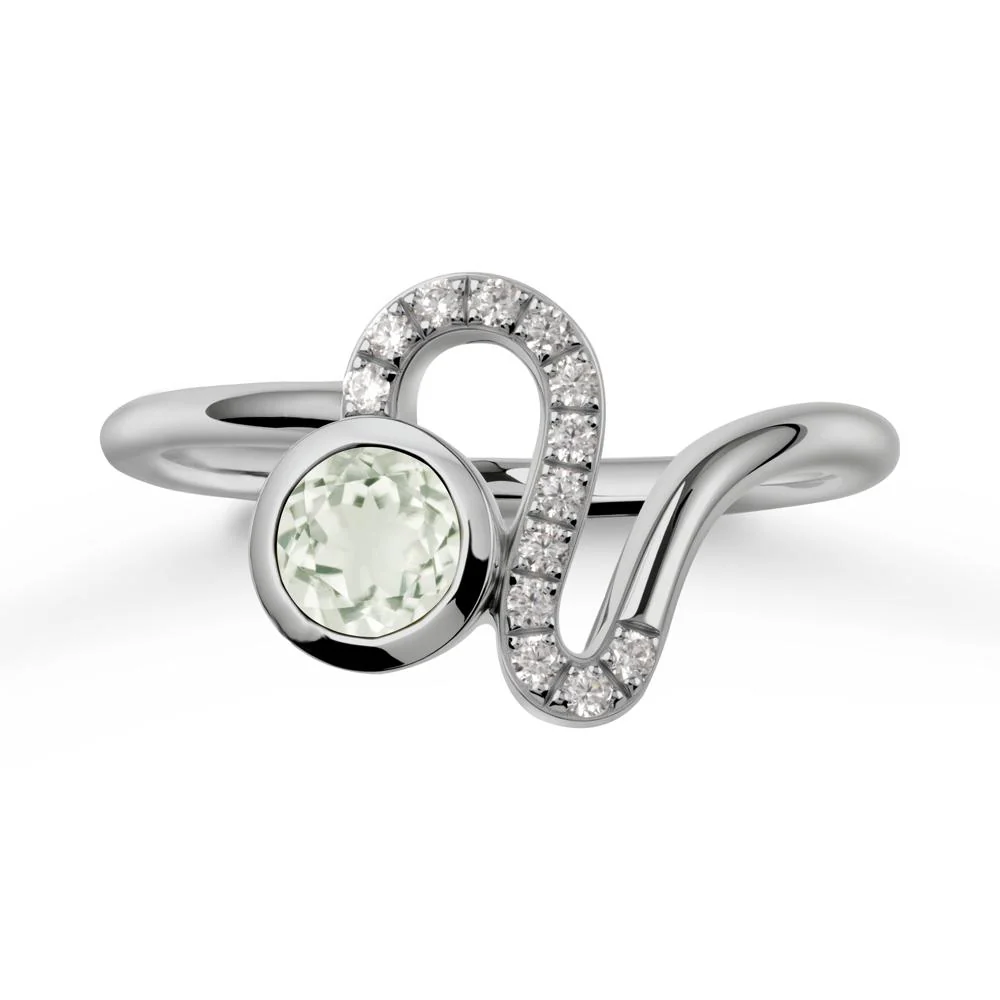 Leo Zodiac Round Green Amethyst Ring - Image 8