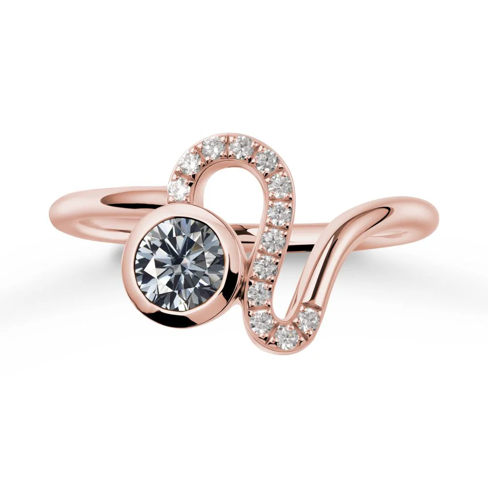 Leo Zodiac Round Grey Moissanite Ring - Image 4