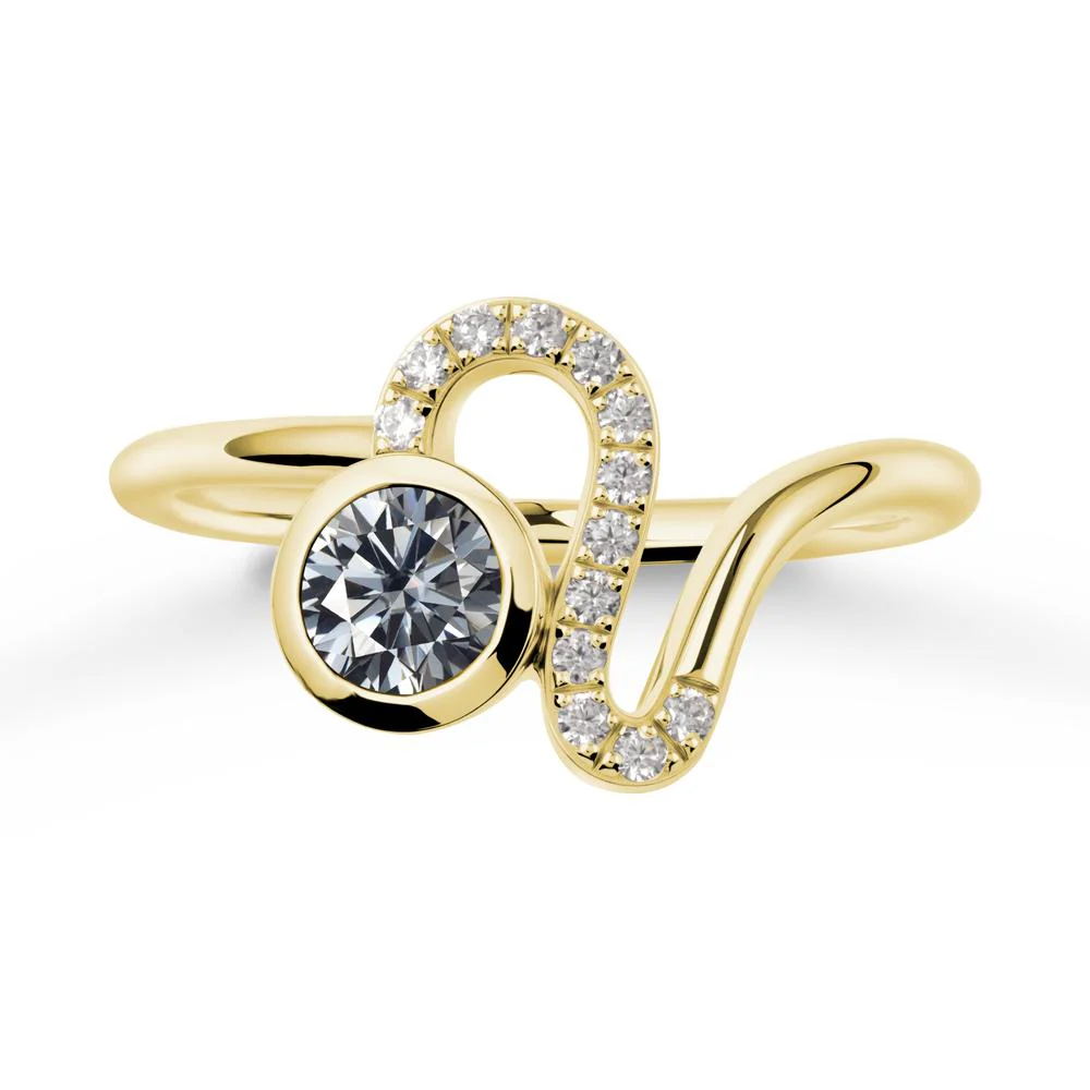 Leo Zodiac Round Grey Moissanite Ring - Image 6