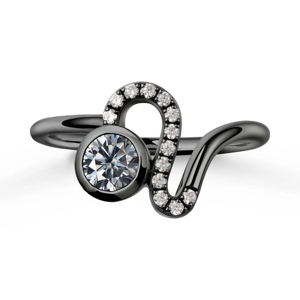 Leo Zodiac Round Grey Moissanite Ring - Image 7