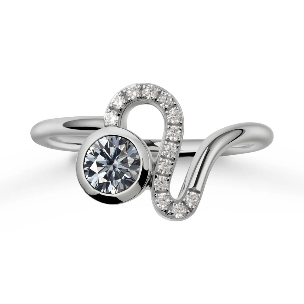 Leo Zodiac Round Grey Moissanite Ring - Image 8