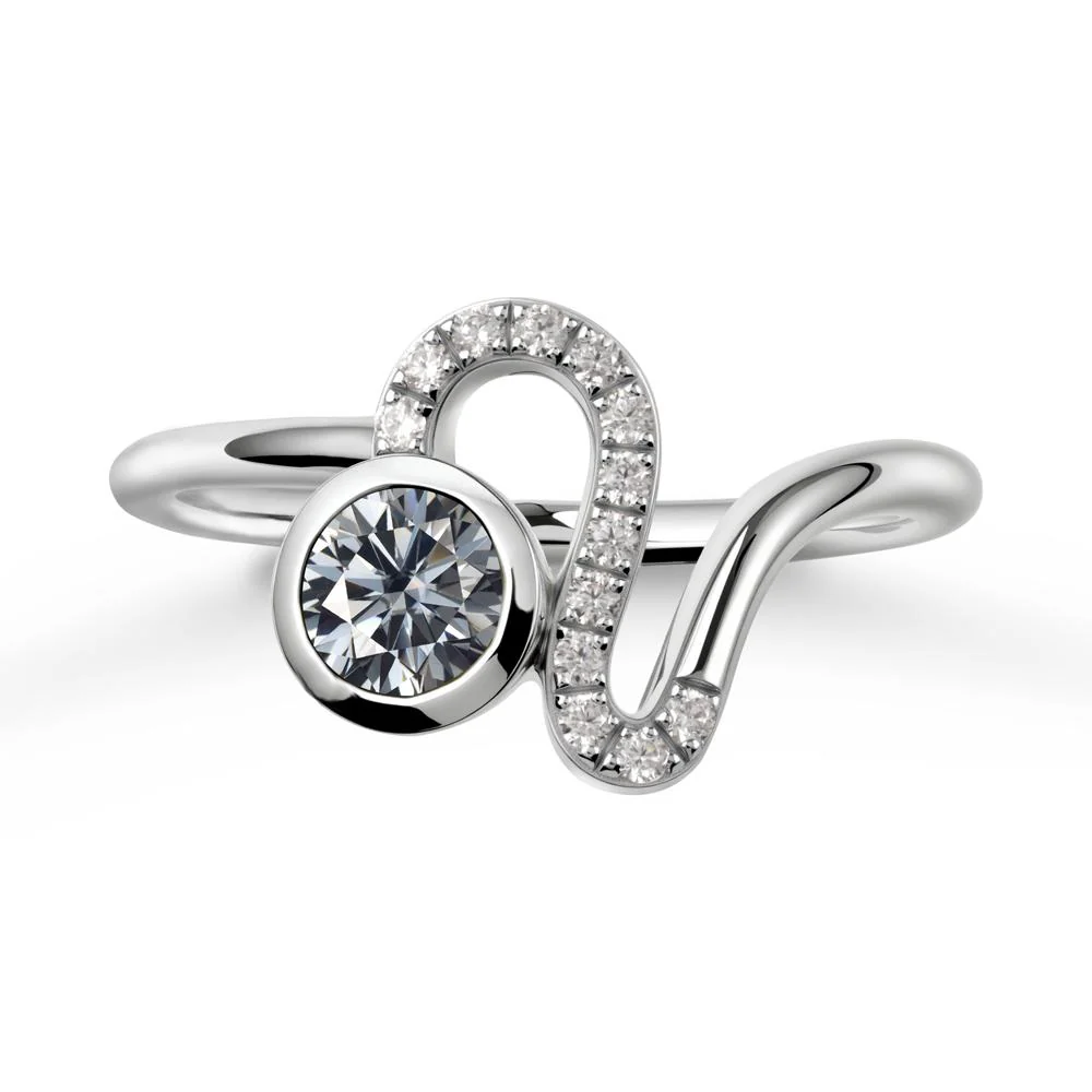 Leo Zodiac Round Grey Moissanite Ring - Image 9