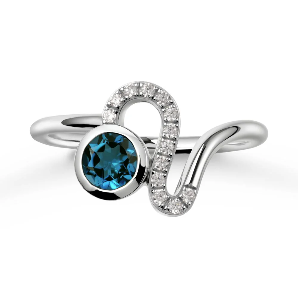 Leo Zodiac Round London Blue Topaz Ring - Image 5
