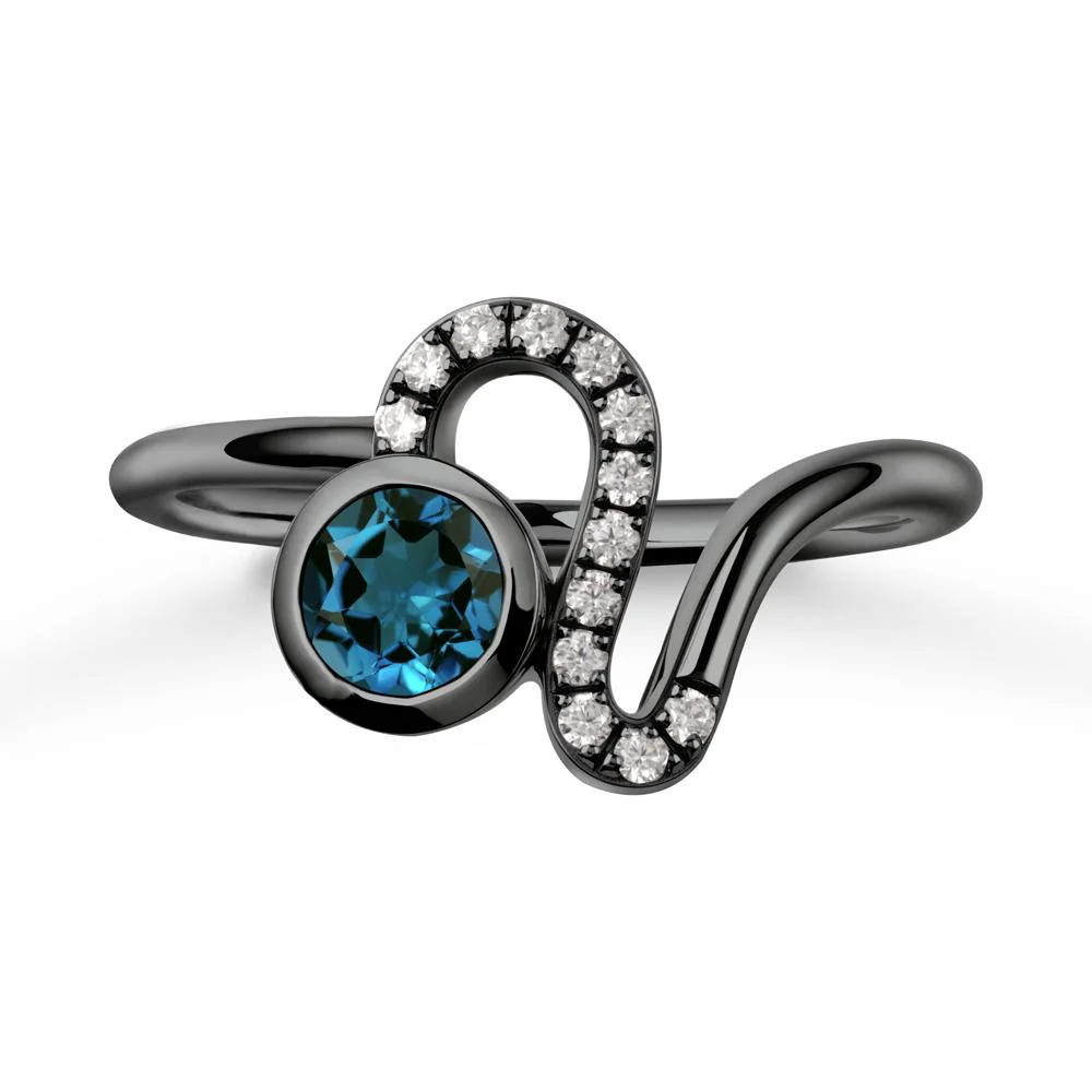 Leo Zodiac Round London Blue Topaz Ring - Image 7
