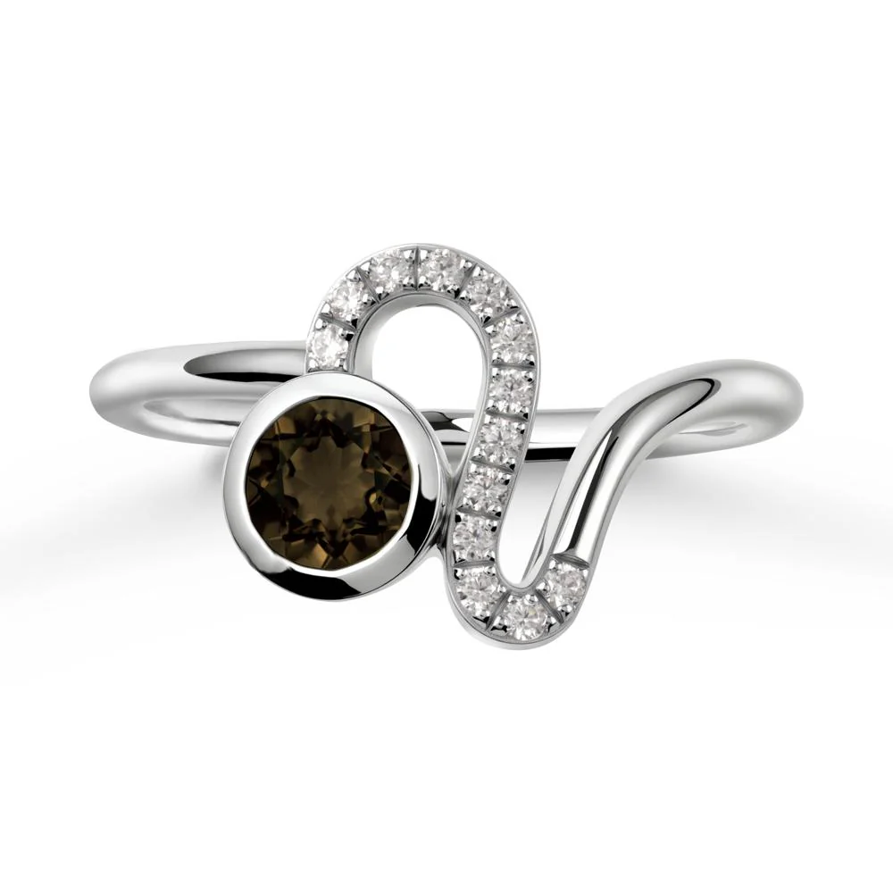 Leo Zodiac Round Smoky Quartz Ring