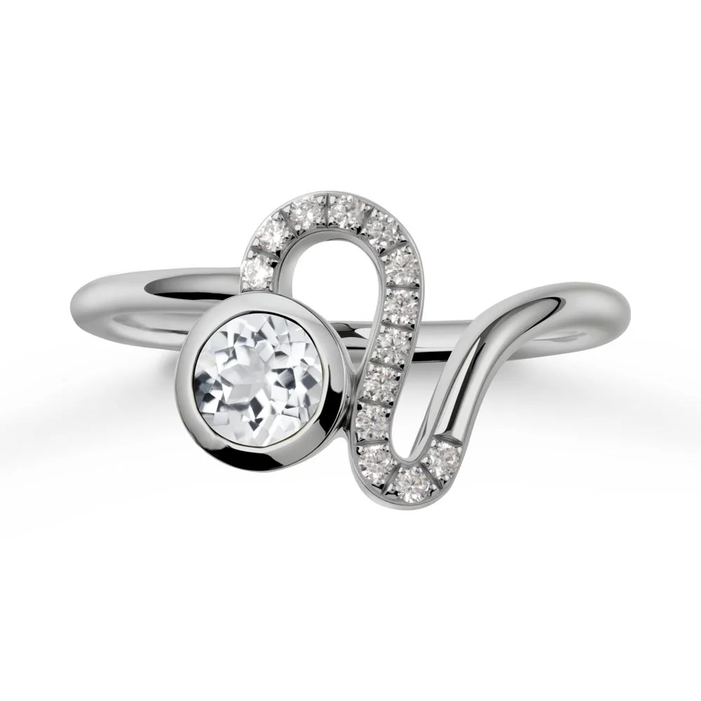 Leo Zodiac Round White Topaz Ring - Image 8