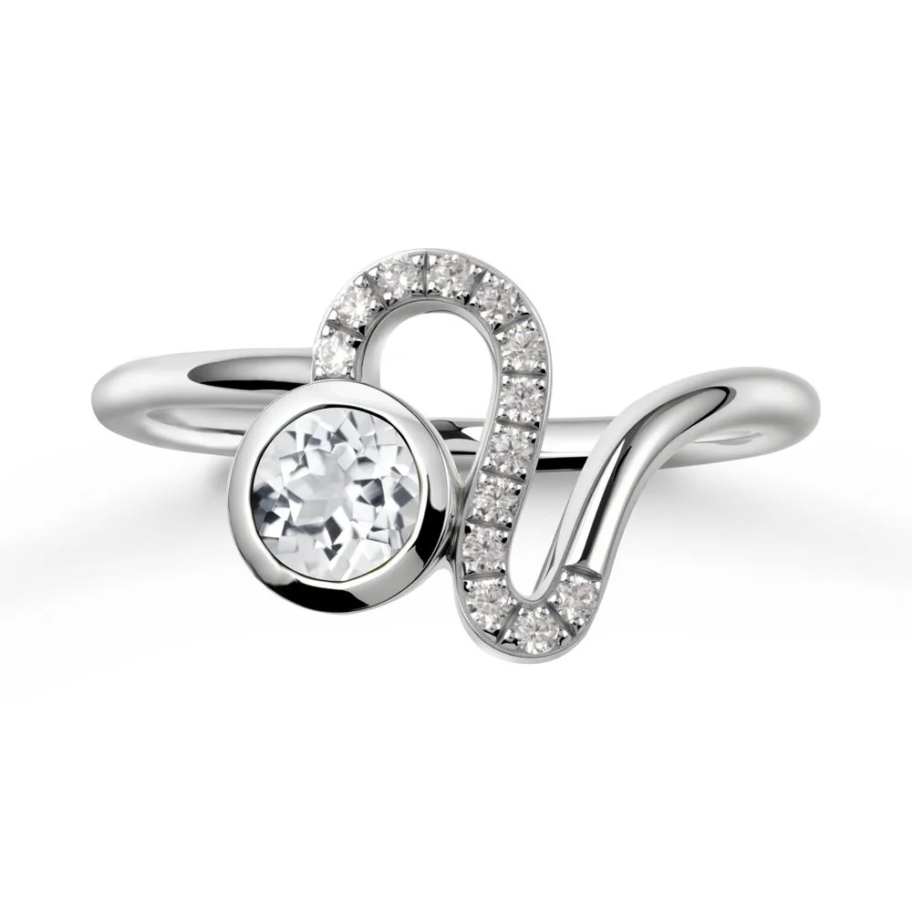 Leo Zodiac Round White Topaz Ring - Image 9