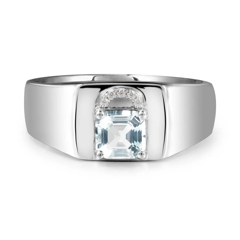 Lock Insipired Aquamarine Ring for Men - Image 5
