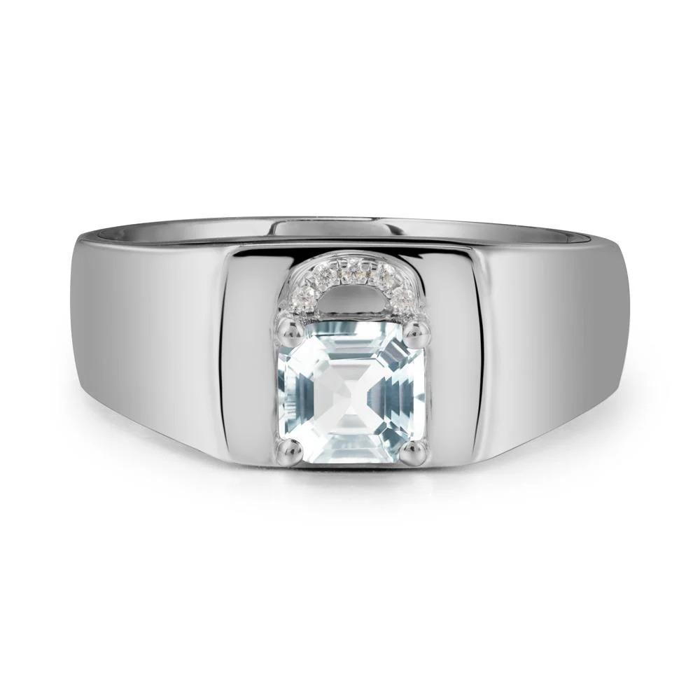 Lock Insipired Aquamarine Ring for Men - Image 8