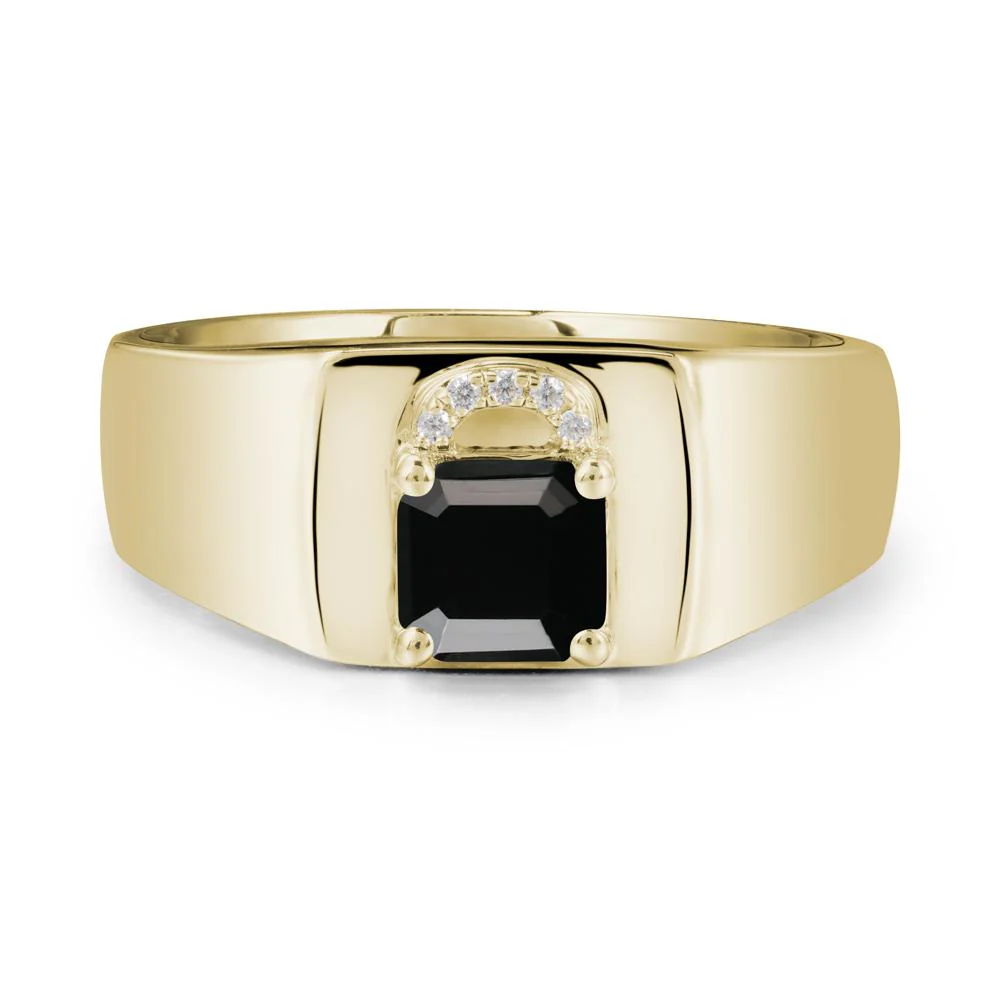 Lock Insipired Black Spinel Ring for Men