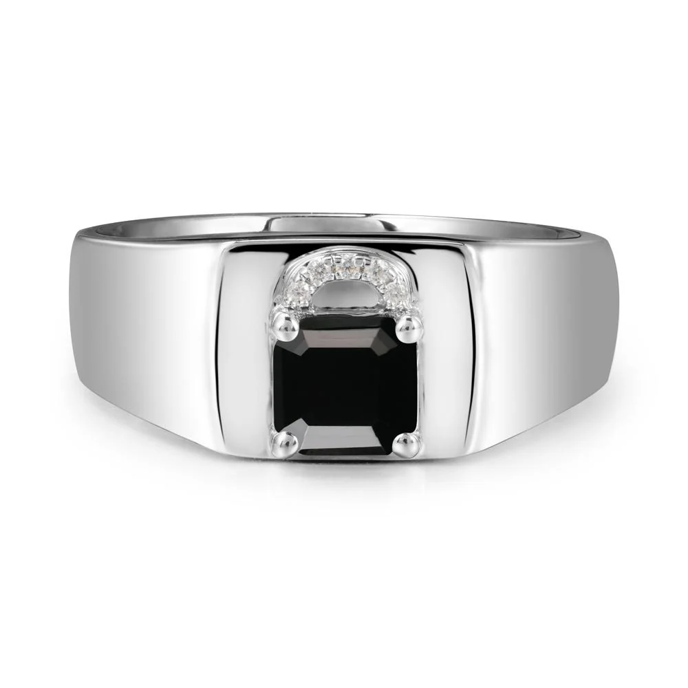 Lock Insipired Black Spinel Ring for Men - Image 3