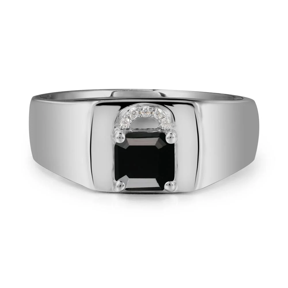 Lock Insipired Black Spinel Ring for Men - Image 8