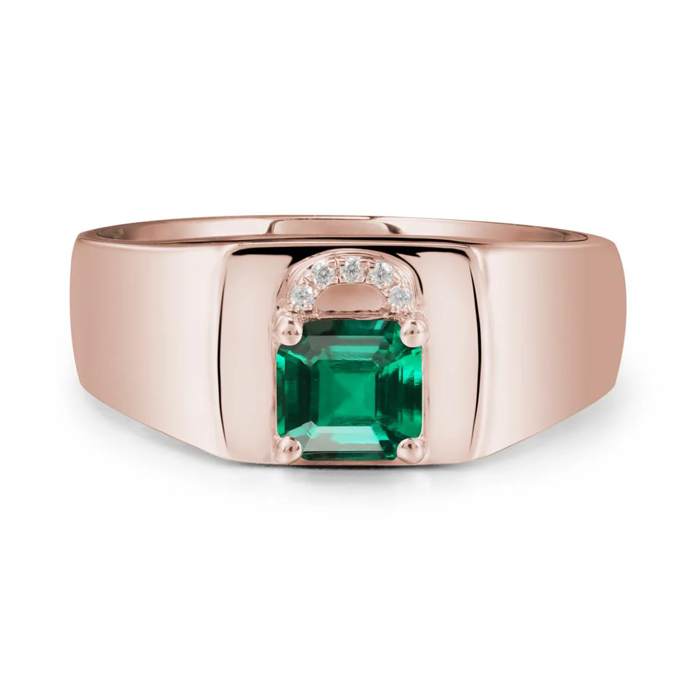 Lock Insipired Emerald Ring for Men
