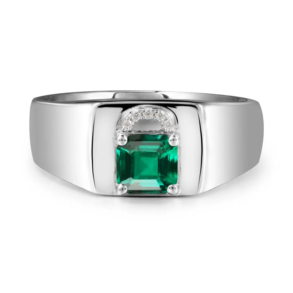 Lock Insipired Emerald Ring for Men - Image 2