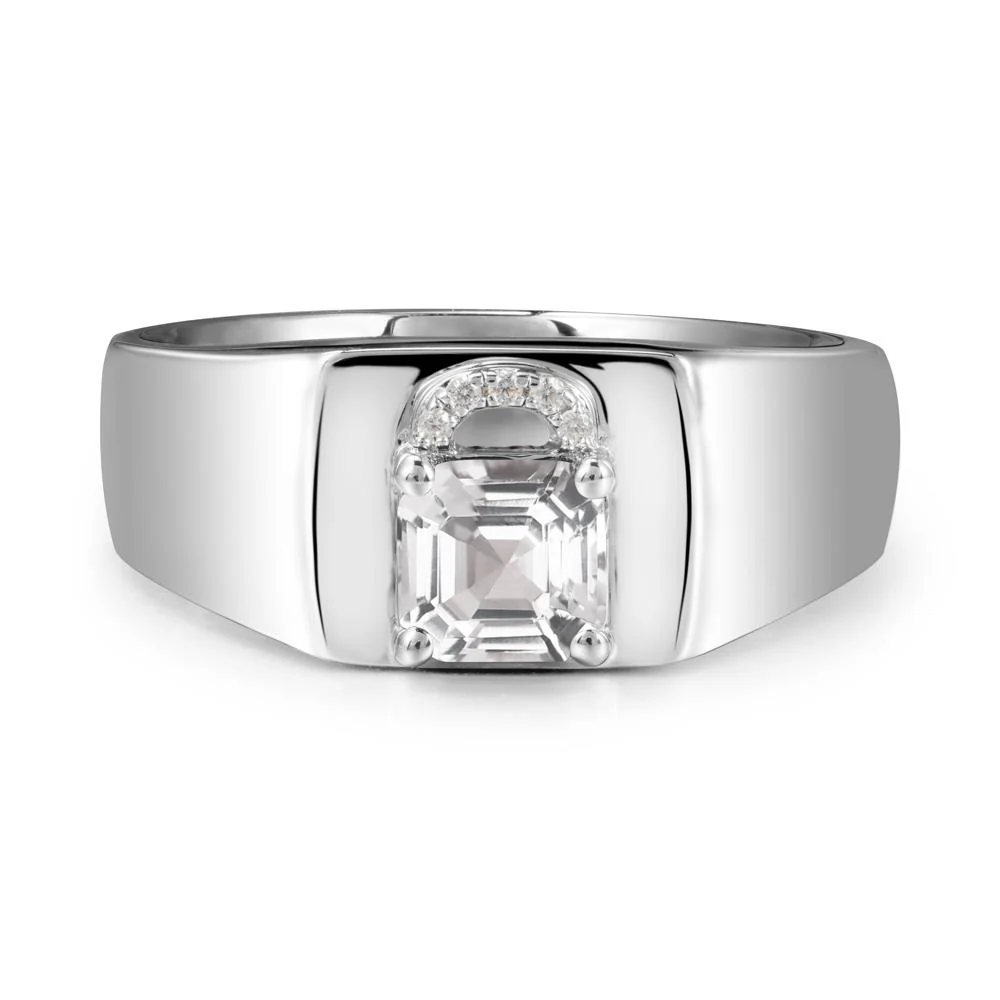 Lock Insipired White Topaz Ring for Men - Image 5