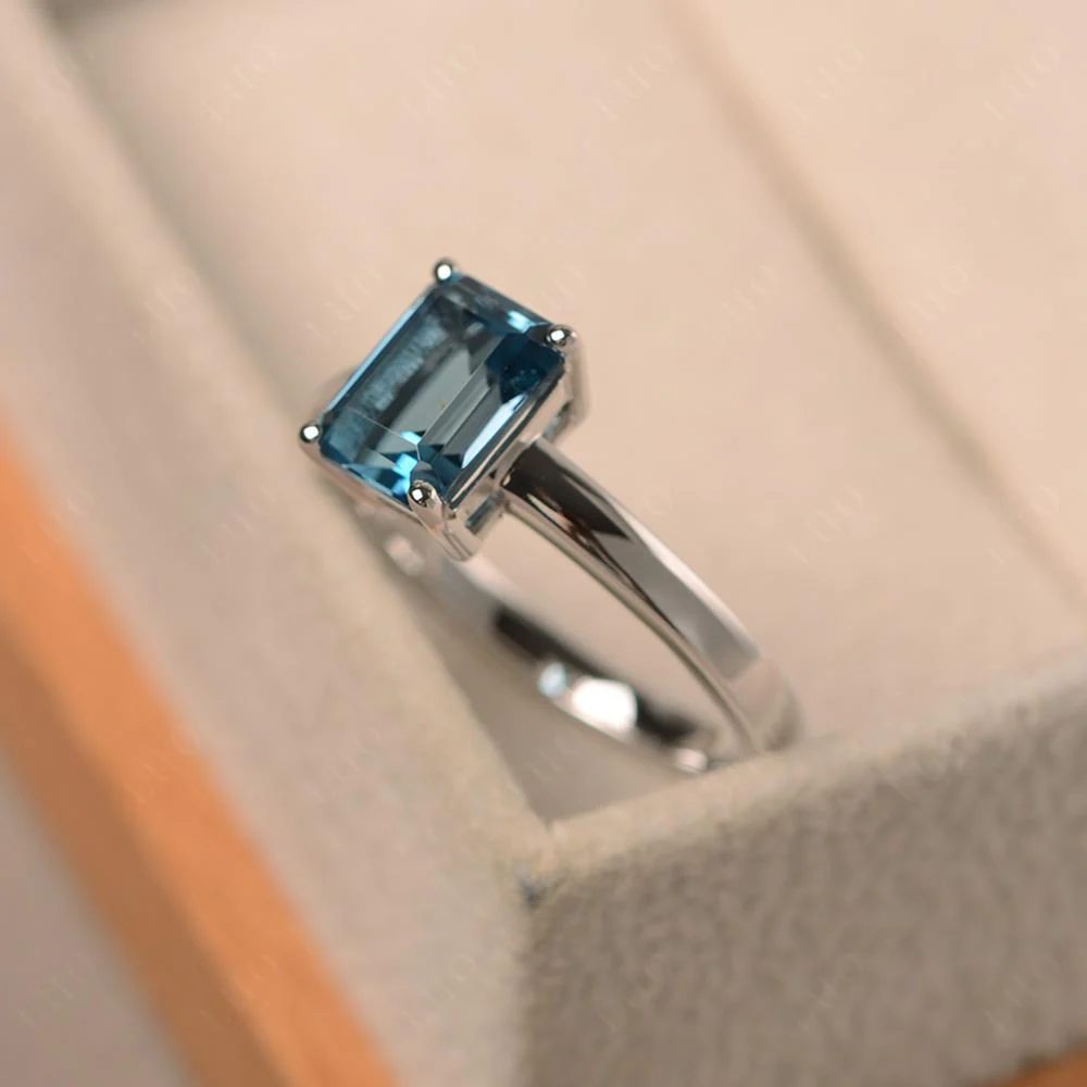 Emerald Cut London Blue Topaz Solitaire Ring - Image 30