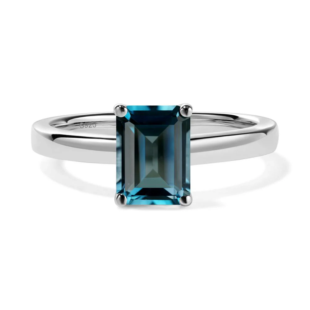 Emerald Cut London Blue Topaz Solitaire Ring - Image 5